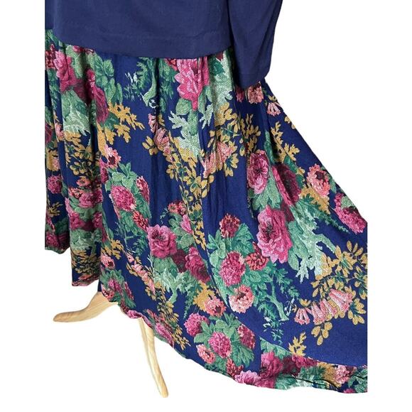 Vintage Alison J Knit Belted Peplum Maxi Dress Cottagecore sz 12 - Picture 4 of 7